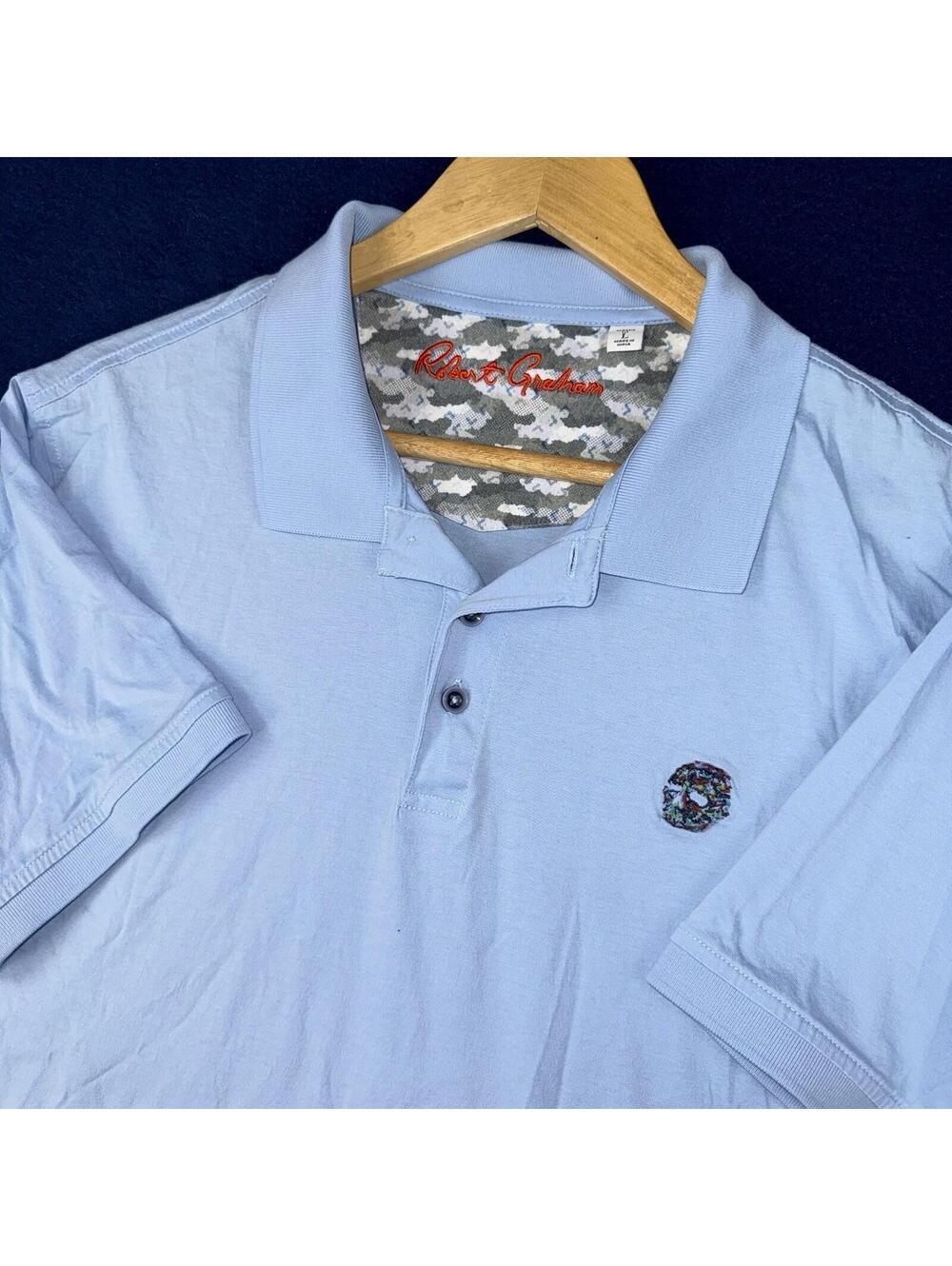 Robert Graham Light Blue Polo Shirt Mens Medium Luxury Casual Golf Cotton Preppy